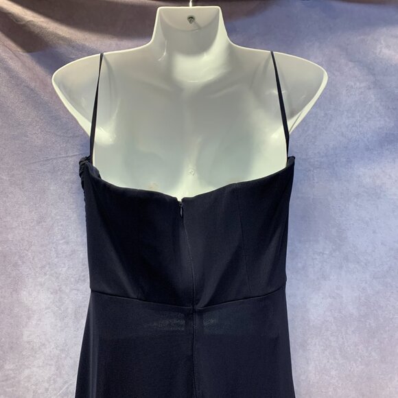 Navy Spaghetti Strap Gown with Crystal Beaded Bodice - Picture 6 of 9